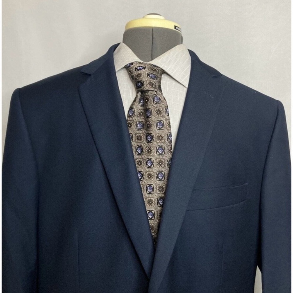Mens Sport Coat Blazer Suit Jacket 42R 46" Navy Blue 2 Button Angelo Rossi Mint